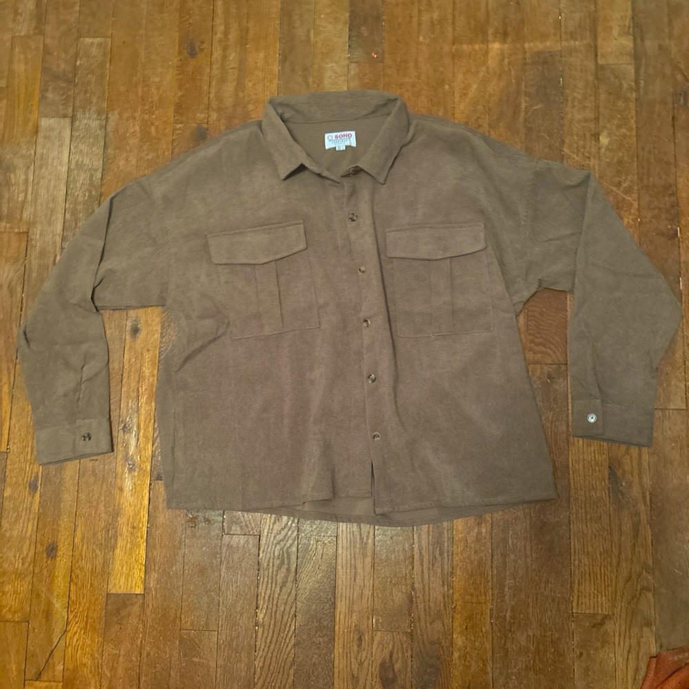 Brown Corduroy button up double front pocket